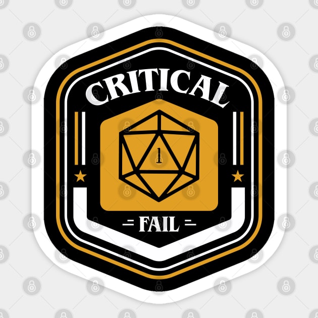 Critical Fail D20 Dice Sticker by pixeptional